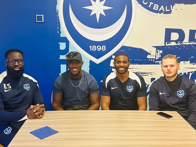 Abdul Salam Ceesay meeting with the staff at Portsmouth F.C.