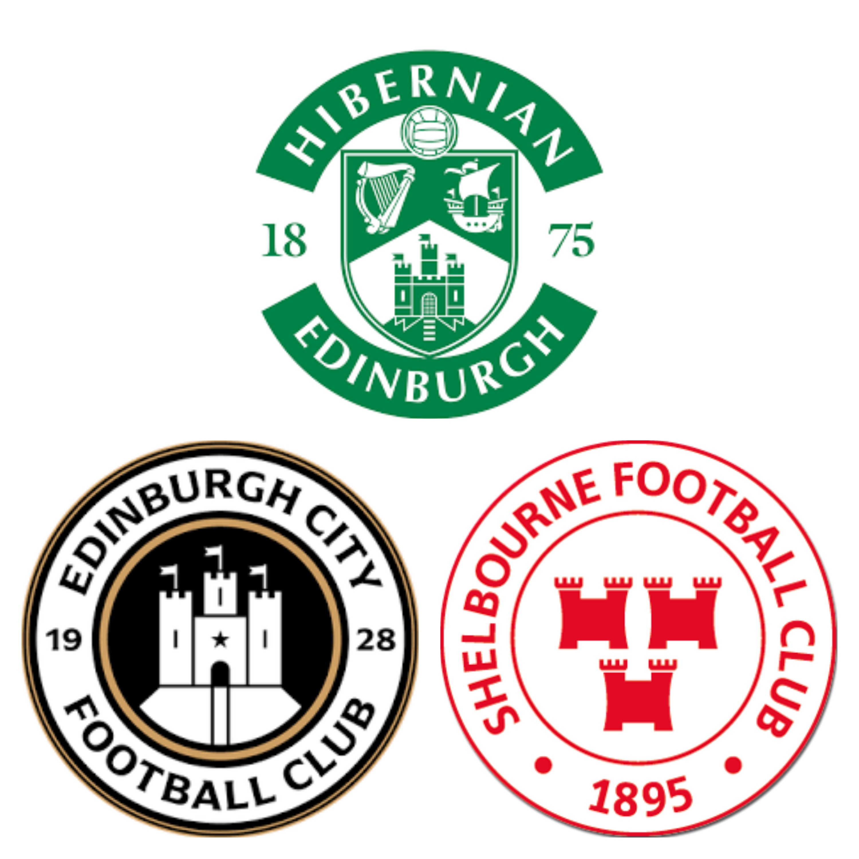 Hibernian FC Logo, Shelbourne FC Logo, Edinburgh City FC Logo