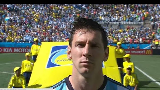 Lionel Messi at the 2014 World Cup - Fairplay flag behind