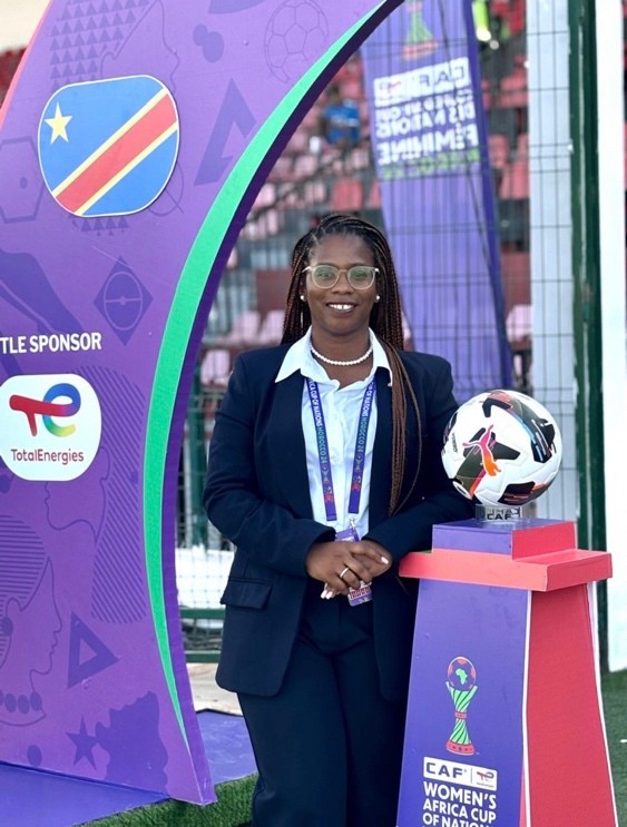 Indira Sofia Albuquerque with CAF delegation at the Women's Africa Cup of Nations in Morocco