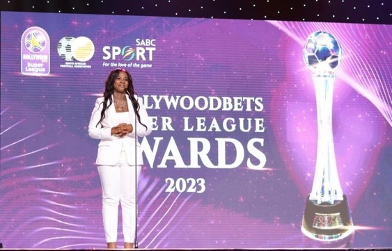 Indira Sofia Albuquerque at the 2023 Hollywoodbets Super League awards show