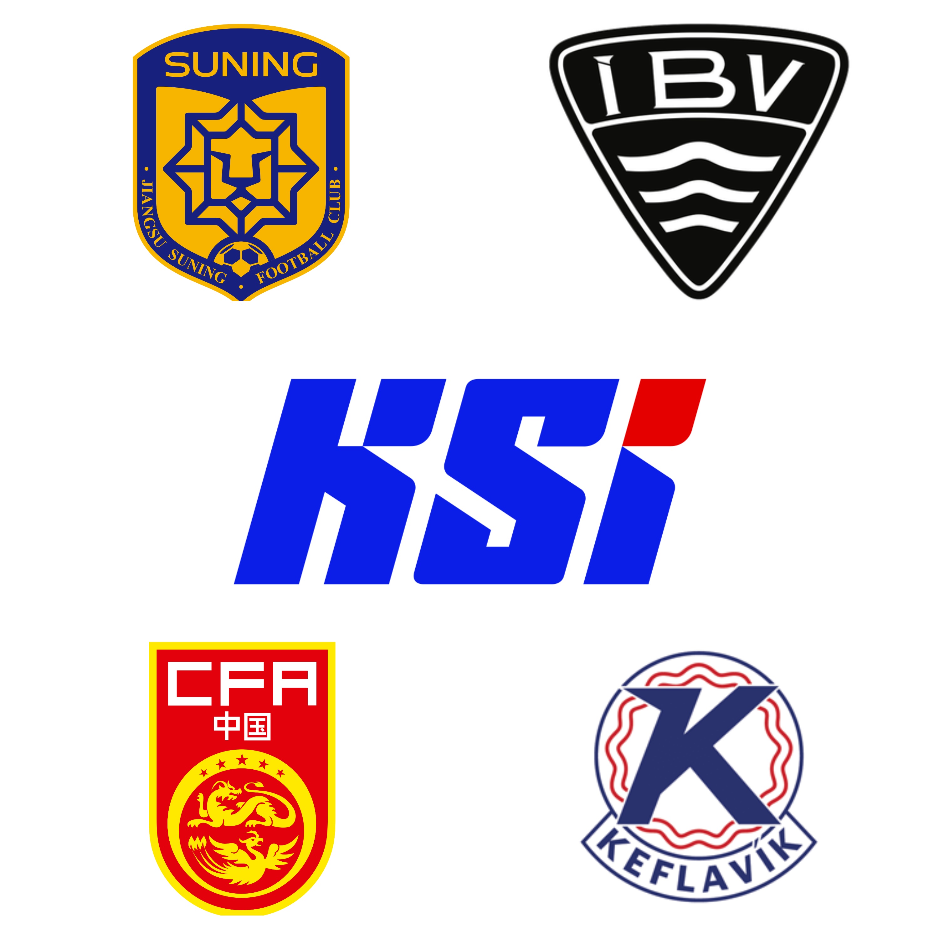 Iceland FA Logo, China FA Logo, Jiangsu Suning Logo, IBV Logo, Keflavik Logo