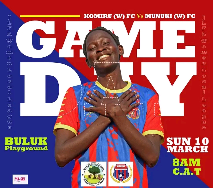 Munuki goalkeeper Soga Grace 'Dia Sisi' and Diva Sports graphic design for South Sudan women's football league
